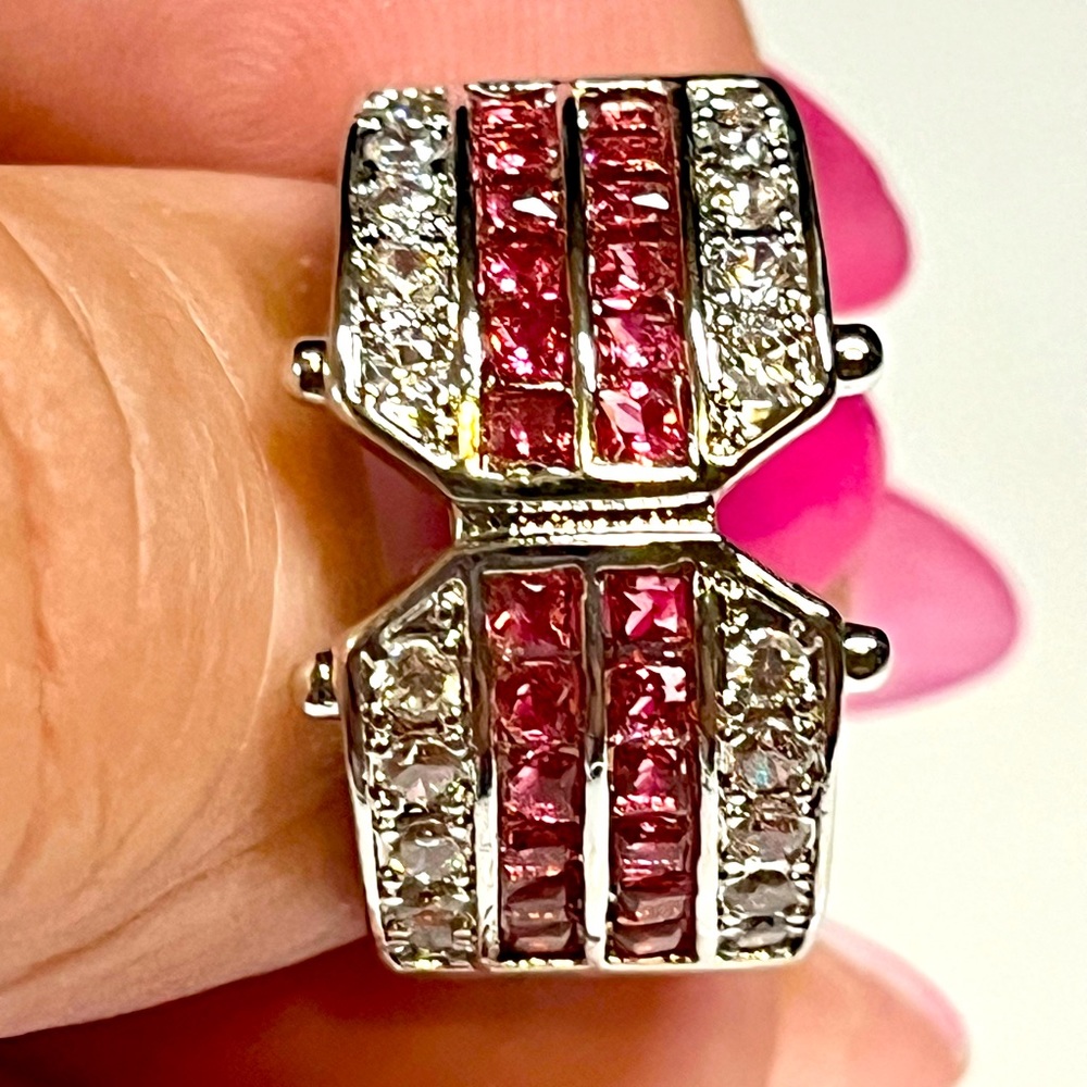 Stunning pink sterling ring -half eternity band